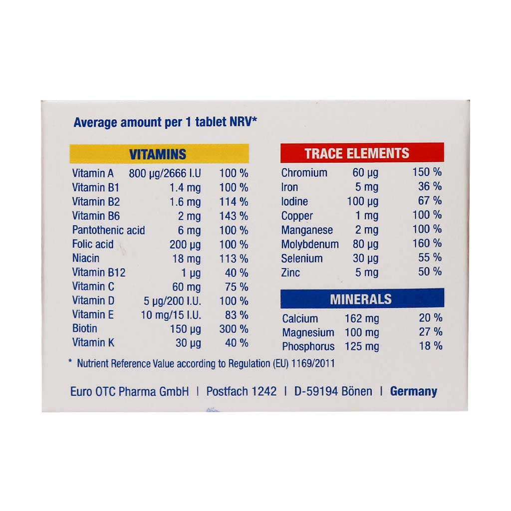 تصویر قرص مولتی ویتامین کامپلیت یوروویتال 30عددی